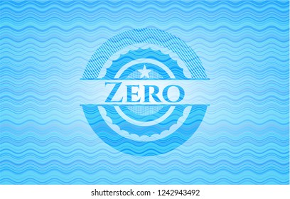 Zero sky blue water wave style emblem.