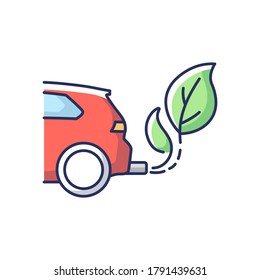 Zero Tailpipe Emissions RGB Color Icon. Eco Friendly Vehicle Using Biofuel. Environmentally Safe Transportation. Electric Vehicle Isolated Vector Illustration