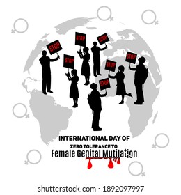Zero Tolerance for Female Genital Mutilation. Stop female genital mutilation. Zero tolerance for FGM. Stop female circumcision, female cutting