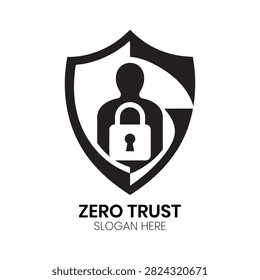Zero Trust logo displays a protective shield framing a central locked padlock backed by structural security barriers. This professional and impenetrable design is tailored for digital privacy enterprises, corporate cybersecurity consultants, secure network architects, or data compliance agencies wanting an uncompromised identity.