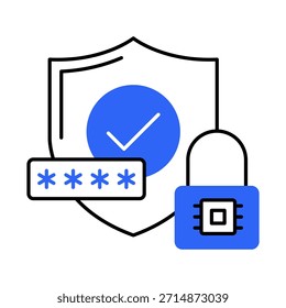 Ícone de segurança de confiança zero: gráfico de linha vetorial para segurança cibernética e conceitos de controle de acesso. Ícone de segurança com confiança zero, verificação de identidade, proteção de rede e segurança de dados.