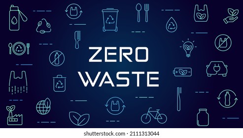 zero waste 4k vector background. zero waste background with line icons and gradients for web design, mobile apps, ui design and print. zero waste green eco concept