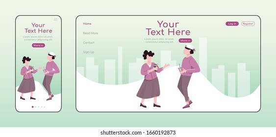 Zero waste alternatives adaptive landing page flat color vector template. Lifestyle with reusable and recyclable items mobile and PC homepage layout, one page website UI Webpage cross platform design