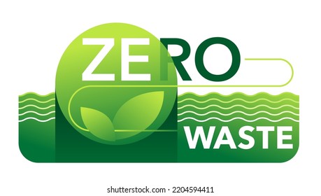 Zero waste badge in abstract style - Cradle-to-Cradle reusable technology symbol with recycle symbol and green leaves 