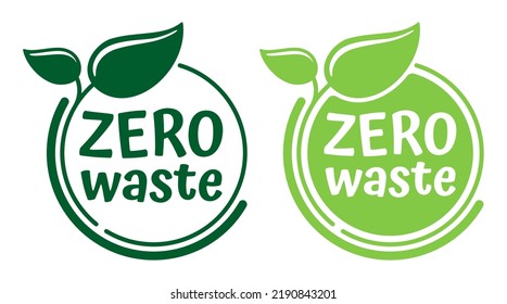 Zero waste badge - Cradle-to-Cradle reusable technology symbol with recycle symbol and green leaves - isolated vector logo