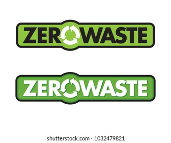 Zero Waste Badge or Emblem Vector Design.
Set of two Zero Waste graphic design elements with rotating life cycle or recycle arrows symbol and planet earth icon.