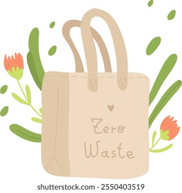 Zero Waste Bag With Leaves Vector Illustration