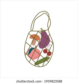 Zero waste, bag with products made natural materials isolated white background. Recycling garbage, natural products, no plastic. Vector flat design. Vector illustration. Green Planet waste recycling