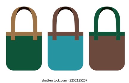 Zero waste bags. Reusable bags isolated on white background. Reusable shopping tote bag flat mockup set with different colors. 