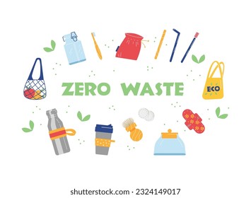 Zero waste banner or poster, website header design for environmental issues, flat vector illustration. Ecology and recycle, environment conservation and refuse of waste.