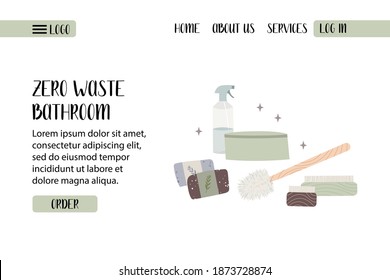 Zero waste bathroom, reusable products. Eco friendly lifestyle. Reusable items. Care for the environment. Vector flat cartoon illustration. Perfect for landing page, banner design, web