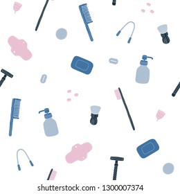 Zero waste bathroom. Vector seamless pattern