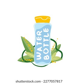 Zero waste bottle eco sticker. Reusable water bottle instead of plastic bottle. Zero waste tips concept, reasonable consumption, zero plastic. Healthy lifestyle vector illustration.