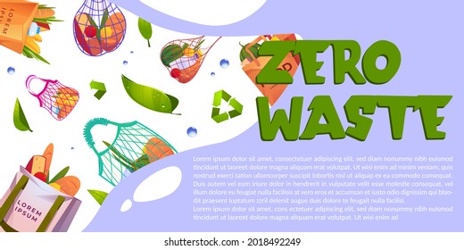 Zero waste cartoon banner with reusable eco bags