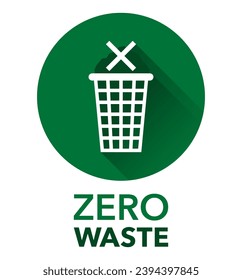 Zero waste circle badge with long shadows - Cradle-to-Cradle reusable technology symbol with recycle symbol and green leaves 