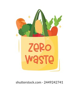 Zero Waste Cloth Shopping Bag with vegetables inside illustration vector