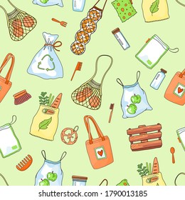 Cero recolección de residuos. Concepto ecológico, sin vida de basura. Conjunto de productos o cosas duraderos y reutilizables - jarras de vidrio, bolsas para productos ecológicos, artesanías de madera. El estilo ecológico salva el planeta, utilice un embalaje seguro