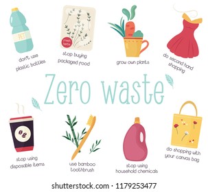 Zero waste collection with rules. Eco concept, no trash life