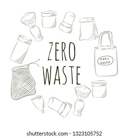 Zero Waste Concept.  Hand drawn elements of zero waste life. Vector illustration. 