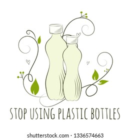 Zero Waste Concept. Hand drawn elements of zero waste life. Zero waste concept card. Good for posters, banners, web design, cards. Stop using plastic bottles. Vector illustration.