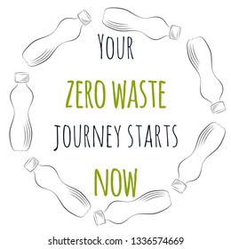 Zero Waste Concept. Hand drawn elements of zero waste life. Zero waste concept card. Good for posters, banners, web design, cards. Your zero waste journey starts now. Vector illustration.