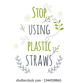 Zero Waste Concept. Hand drawn elements of zero waste life. Zero waste concept card. Good for posters, banners, web design, cards. Stop using plastic straws. Vector illustration. 
