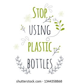 Zero Waste Concept. Hand drawn elements of zero waste life. Zero waste concept card. Good for posters, banners, web design, cards. Stop using plastic bottles. Vector illustration. 