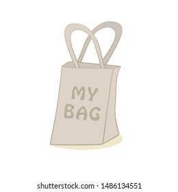 zero waste concept. low waste. shopper, paper beg. empty grey  "my bag". reusable bag. ecological alternative. 