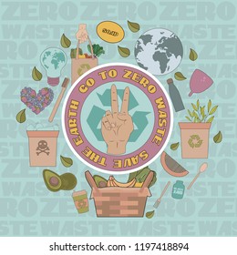 Zero waste concept, recycle and reuse, reduce, ecological lifestyle, motivation poster. Editable vector illustration