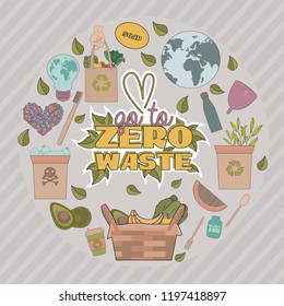 Zero waste concept, recycle and reuse, reduce, ecological lifestyle, motivation poster. Editable vector illustration