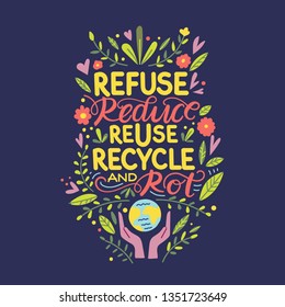 Zero waste concept, recycle and reuse, reduce - ecological lifestyle, set with lettering. Ecostyle. Doodles elements. No plastic. Vector illustration
