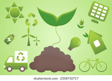 Zero waste concept, recycle and reuse, reduce - ecological lifestyle. Alternative methods of energy generation. Environmental protection. Vector illustration