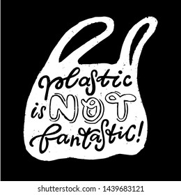 Zero waste concept slogan. Eco-friendly handwritten words for decoration of eco store, shop, blog. Black and white Vector image.