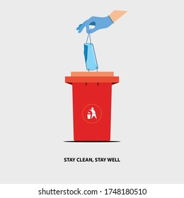 Zero Waste Concept, Stay clean, stay well, Clean the world of pollution and garbage. Dispose of used mask waste in the dustbin. vector illustration.