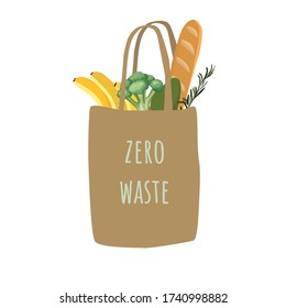 Zero Waste concept Vector illustration. Paper package with fresh food.