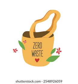 Concepto de desperdicio cero. Etiqueta ecológica verde. Ilustración vectorial dibujada a mano.