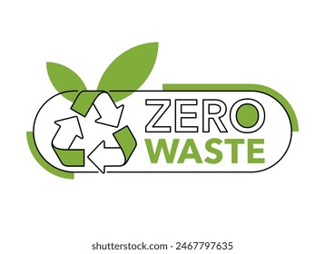 Zero waste decorative badge in thin line - Cradle-to-Cradle reusable technology symbol with recycle symbol and abstract - isolated vector logo