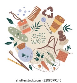 Zero Waste Doodle Collection, Vector Icons Of Reusable Eco Items, Menstrual Cup, Shopping Bags, Glass Jars, Plastic Free Isolated Colored Clipart On White Background