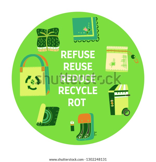 Zero Waste Doodle Refuse Reduce Reuse のベクター画像素材 ロイヤリティフリー