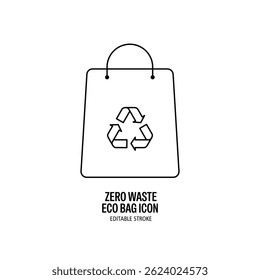 Zero waste eco bag icon. With black line and white background. Vector illustration design. Editable stroke