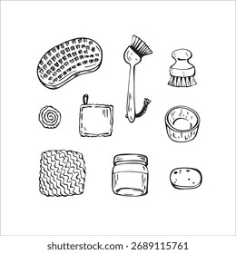 Zero Waste eco friendly items. Hand drawn vector elements in doodle style