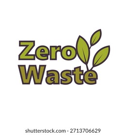 Icono ecológico de Zero Waste con texto verde y detalles de hojas. Concepto de sostenibilidad, reducción de residuos y vida ecológica. Vector No generado por IA