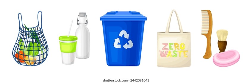 Zero Waste Ecological Object for Safe Environment Vector Set