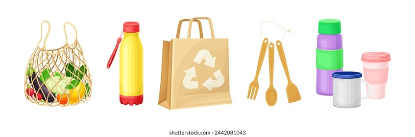 Zero Waste Ecological Object for Safe Environment Vector Set