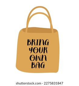 Zero waste ecological paper bag for shopping. Bring your own bag concept illustration.