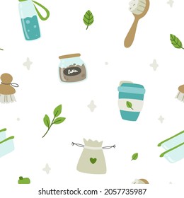 Zero waste ecology cute doodle pattern. Seamless texture.