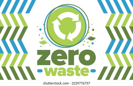 Zero Waste. Ecology poster. Refuse and Reduce. To Reuse and Recycle. Green January for environment. Eco friendly lifestyle. Save the planet. No plastic, only eco bag. Vector illustration