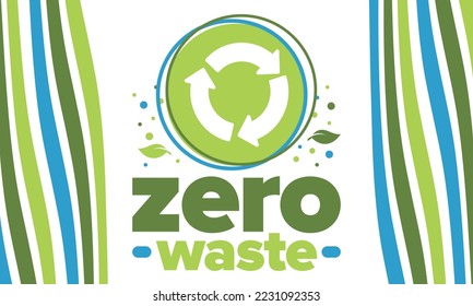 Zero Waste. Ecology poster. Refuse and Reduce. To Reuse and Recycle. Green January for environment. Eco friendly lifestyle. Save the planet. No plastic, only eco bag. Vector illustration