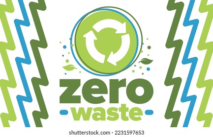 Zero Waste. Ecology poster. Refuse and Reduce. To Reuse and Recycle. Green January for environment. Eco friendly lifestyle. Save the planet. No plastic, only eco bag. Vector illustration
