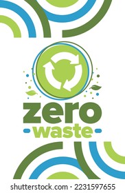 Zero Waste. Ecology poster. Refuse and Reduce. To Reuse and Recycle. Green January for environment. Eco friendly lifestyle. Save the planet. No plastic, only eco bag. Vector illustration